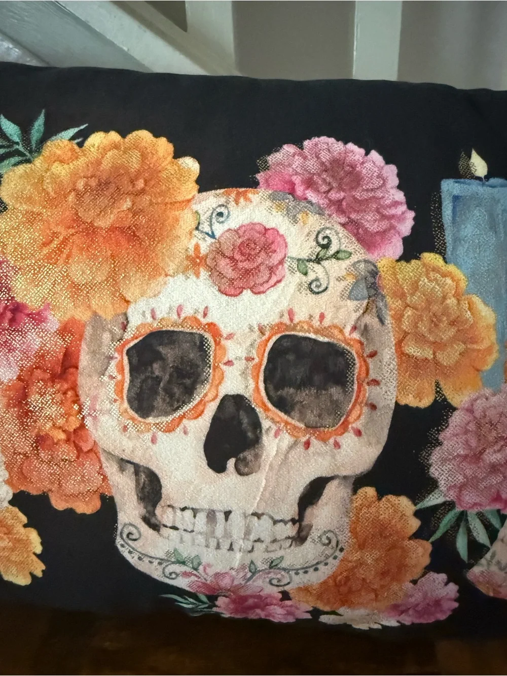 Skull Floral Lumbar Pillow - Black
